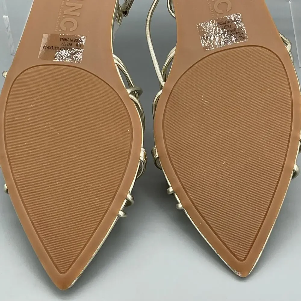 NEW INC Women’s Kharmaa Lace Up Flat Sandals Gold Size 11M